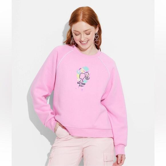 NWT Barbie Logo Women's Barbie Lemons Logo Graphic Sweatshirt Pink Size XL - Picture 2 of 15